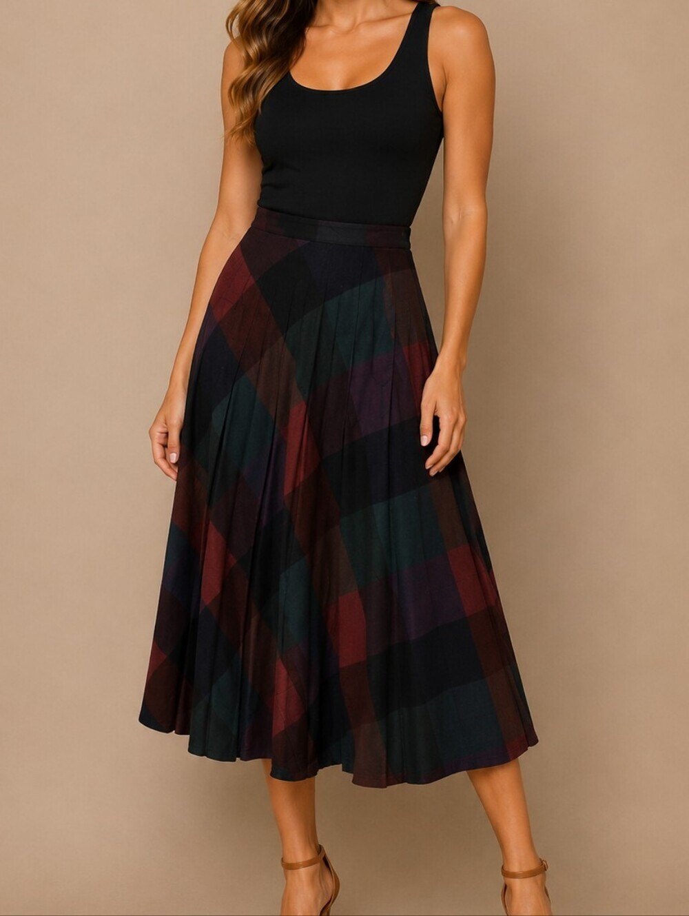 VTG PRESTIGE OF BOSTON Rainbow Check Accordian Pleated Grunge Wool Skirt